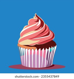 Vector illustration of hand drawing colorful cupcake. Size 2000x2000 px. The Idea for design products decoration, textile decoration.