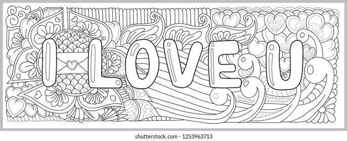 Vector illustration hand drawing of cute doodle flower ornament with the sentence I love you 