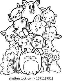 Vector illustration hand drawing of cute doodle farm animal.