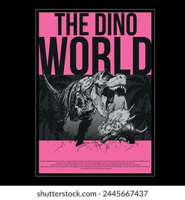 Ilustración vectorial de dinosaurios dibujados a mano y tipografía. Para la camiseta de los niños.