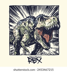 Vector illustration of Hand drawing dinosaurs and typography. For Boys t shirt.