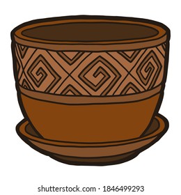 Vector illustration. Hand drawing flower pot. Minimalistic design. Garden tools. Clay flower pot.