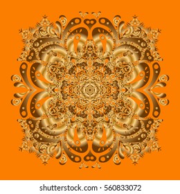 Vector illustration. Hand drawing gold star with elegant element isolated on a orange background.