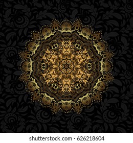 Vector illustration. Hand drawing gold star with elegant element isolated on a black background.