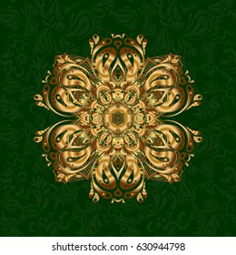 Vector illustration. Hand drawing gold star with elegant element isolated on a green background.