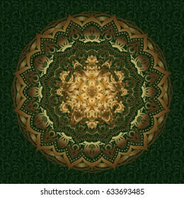 Vector illustration. Hand drawing gold star with elegant element isolated on a green background.