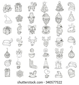 Vector illustration. Hand drawing icons for New Year and Christmas.