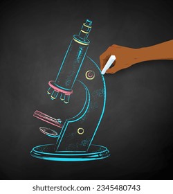 Vector illustration hand drawing microscope and chalk chalkboard background