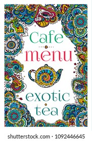 Vector illustration. Hand drawing on a graphic tablet. Menu for a tea restaurant.