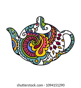 Vector illustration. Hand drawing on a graphic tablet. Teapot in the ethnic ornament.