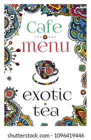 Vector illustration. Hand drawing on a graphic tablet. Menu for a tea restaurant.