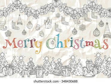 Vector illustration. Hand drawing on a graphic tablet . Christmas pattern.