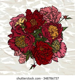 Vector illustration. Hand drawing on a graphic tablet.Bouquet of red peonies.
