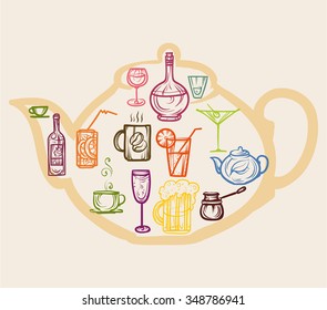 Vector illustration. Hand drawing on a graphic tablet icons .Colored drinks.