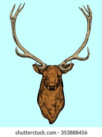 Vector illustration. Hand drawing on a graphic tablet.Horned deer .