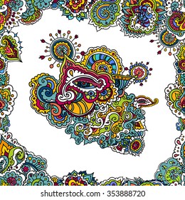 Vector illustration. Hand drawing on a graphic tablet.Indian colored pattern on a  white background.