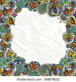 Vector illustration. Hand drawing on a graphic tablet.Indian colored pattern on a  white,background.