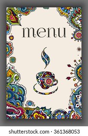 Vector illustration. Hand drawing on a graphic tablet.Tea menu, ethnic decorated ornament.