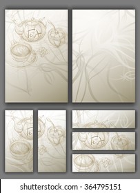 Vector illustration. Hand drawing on a graphic tablet. A set of cards tea menu.