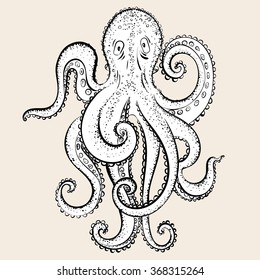 Vector illustration. Hand drawing on a graphic tablet.Picture octopus.