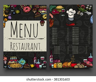 Vector illustration. Hand drawing on a graphic tablet.Restaurant menu.On a dark background.