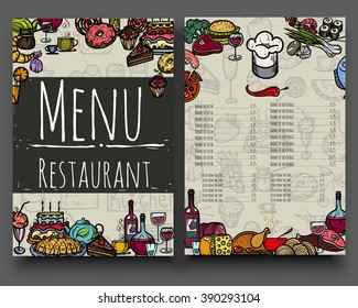 Vector illustration. Hand drawing on a graphic tablet.Restaurant menu.On a light background. 