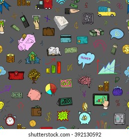 Vector illustration. Hand drawing on a graphic tablet.Seamless business pattern.