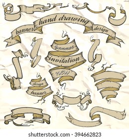 Vector illustration. Hand drawing on a graphic tablet.Ribbons vintage.On a light background.
