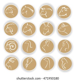 Vector illustration. Hand drawing on a graphic tablet.Icons of animals and birds, which are grown on the farm.