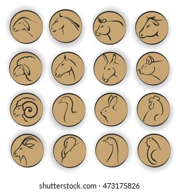 Vector illustration. Hand drawing on a graphic tablet.Icons of animals and birds, which are grown on the farm.