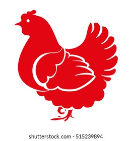 Vector illustration. Hand drawing on a graphic tablet. Stencil hen red.