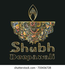 Vector illustration. Hand drawing on a graphic tablet.  Illustration of a gold color to the Diwali "Festival of Lights"