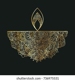 Vector illustration. Hand drawing on a graphic tablet.  Illustration of a gold color to the Diwali "Festival of Lights"