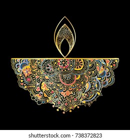 Vector illustration. Hand drawing on a graphic tablet.  Illustration of a gold color to the Diwali "Festival of Lights"