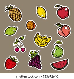  Vector illustration. Hand drawing on a graphic tablet. Icons stickers: drawn fruits.