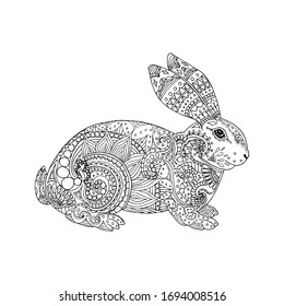 Vector illustration of hand drawing rabbit. Easter coloring page book antistress for adult and children