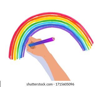 Ilustración vectorial del arco iris de dibujo a mano con lápiz sobre fondo blanco.
