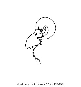 Vector illustration of hand drawing ram head in profile. Black sketch goat silhouette