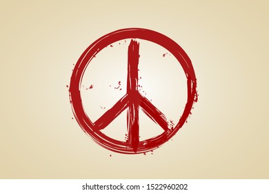 Vector illustration of hand drawing red peace symbol. Peace day. No war.