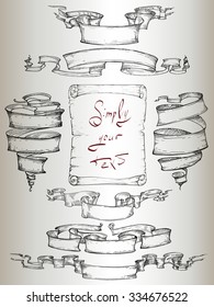Vector illustration, hand drawing. Ribbon set. On a light background.