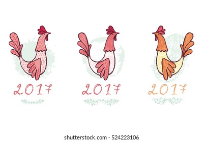 Vector illustration, hand drawing of a rooster, the symbol of the year 2017