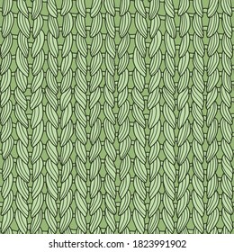 Vector illustration. Hand drawing seamless pattern. Knitted texture. Green threads.