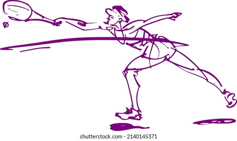 the vector illustration hand drawing sketch big tennis woman athlete doing hit by tennis rocket 