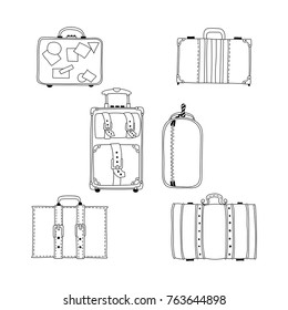 Vector illustration of hand drawing suitcases set.  