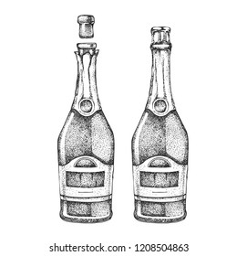 Vector illustration of hand drawing two champagne bottles