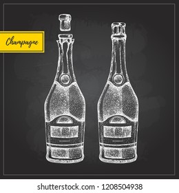 Vector illustration of hand drawing two champagne bottles