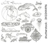 Vector illustration. Hand drawing in vintage style.Boat trips, North America.