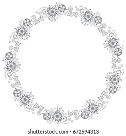 vector illustration of hand drawing Zentangle flower wreaths doodle for greeting card