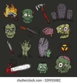 Vector illustration. Hand drawing. The zombie apocalypse. Color illustration on a black background.