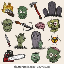 Vector illustration. Hand drawing. The zombie apocalypse. Color illustration on a beige background.
